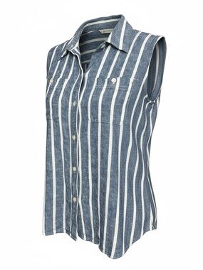 Chaps Blue White Striped Linen Blend Sleeveless Button Down Top Womens size XL